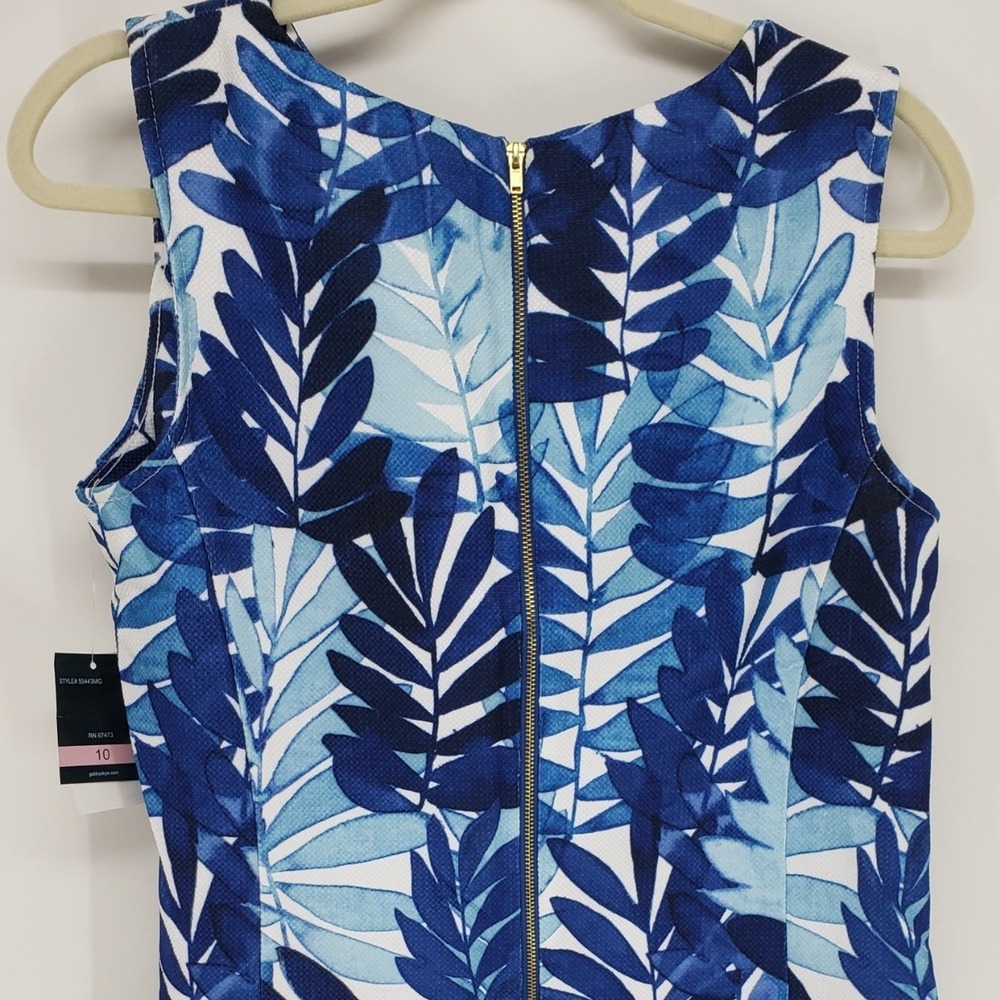 Gabby Skye Tropical Leaf Shift Dress Womens 10 Blue Sleeveless Cutout Sundress - Picture 8 of 10
